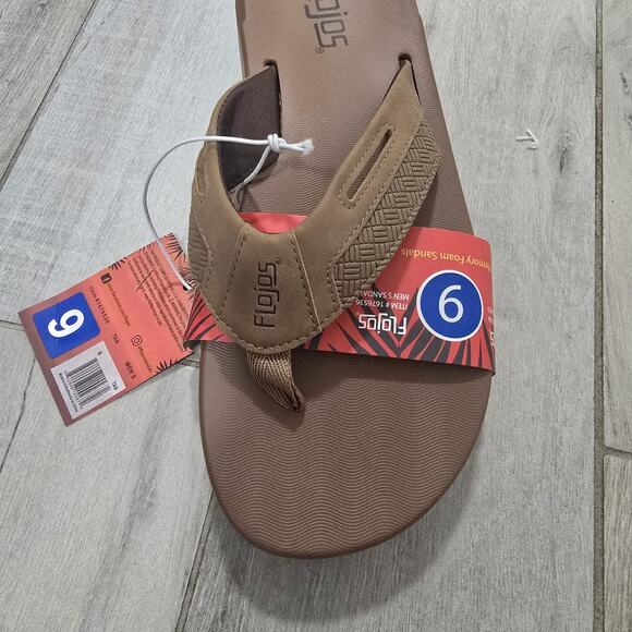 Flojos Men's Flip Flop Sandals, Tan, Size 9 Memory Foam Thong Comfort Shoe NEW - Picture 9 of 9